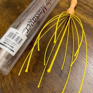 Wood-Handle Yellow Scalp Massager